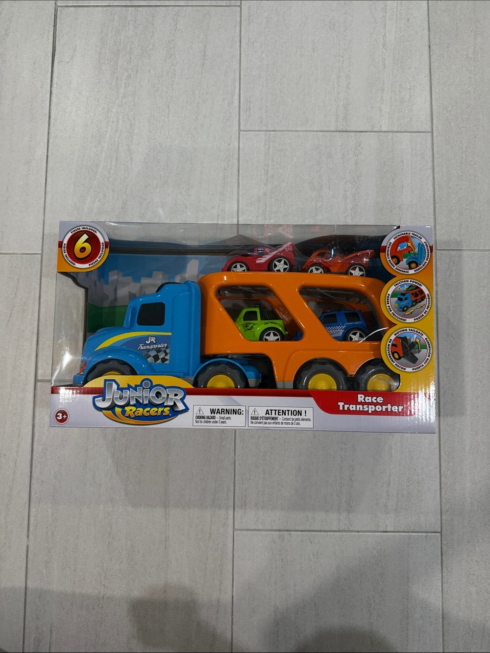 Blue & Orange Race Transporter with 4 Mini Cars